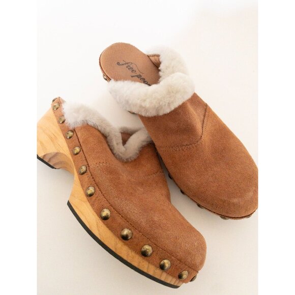 Free People Shoes - Free People Clogs Shearling & Suede Clogs Studded Wood Heel